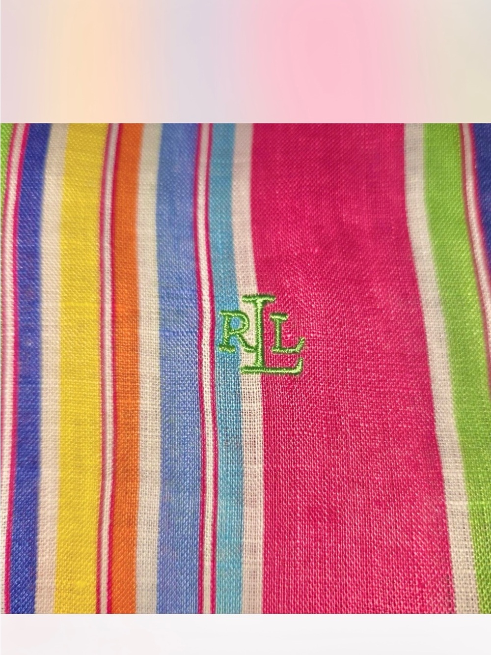 🌈Vibrant!! Ralph Lauren Multicolored 100% Linen Button Down Shirt L